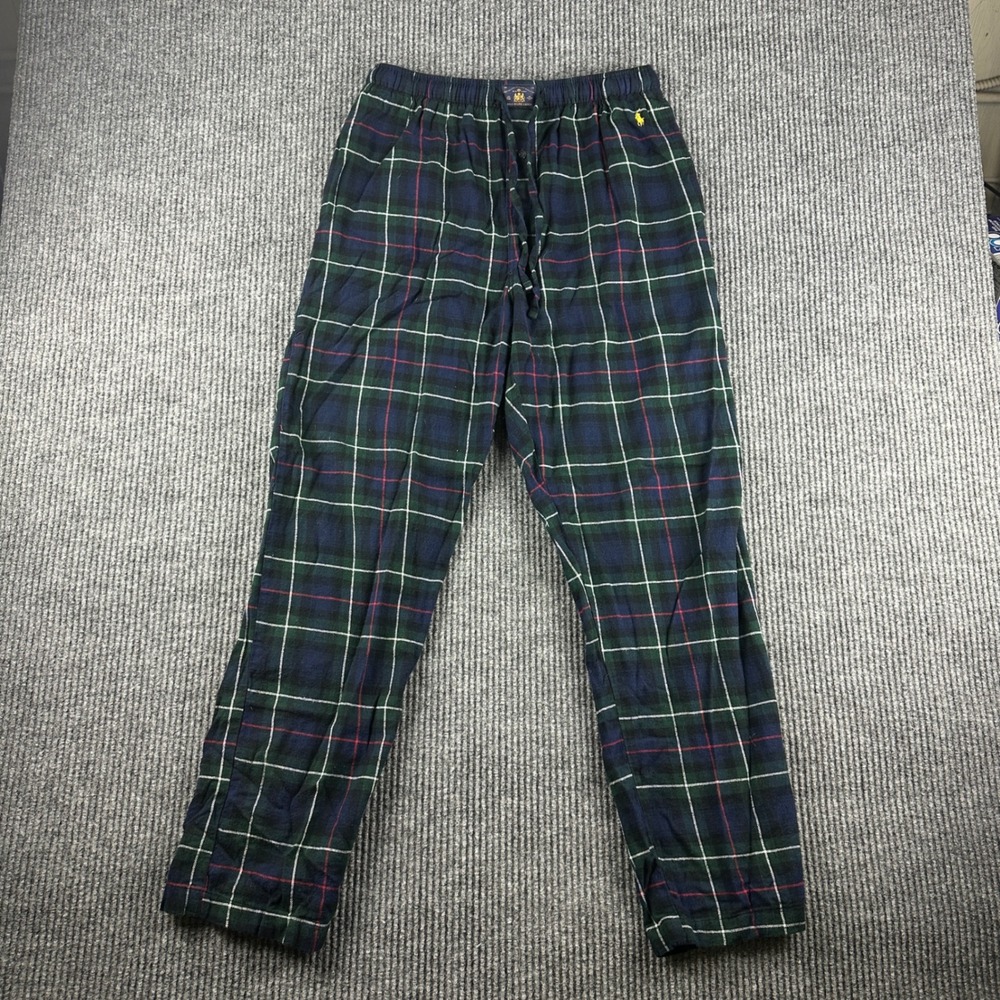 Polo Ralph Lauren Mens Green Blue Plaid Flannel Pajama Sleep Pants Size M 2211